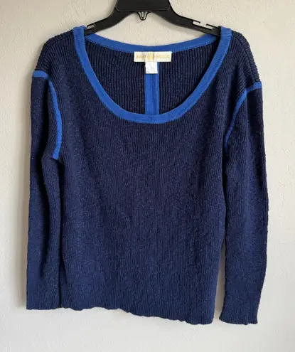 Ramy Brook Two Tone Blue Knit Cotton Linen Scoop Neck Sweater Womens S Modest
