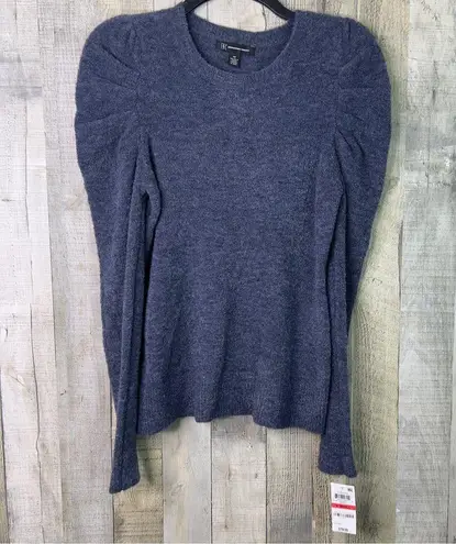 INC International Concepts Size XS Crewneck Long Puffed Sleeve Gray/Blue Sweater Blue