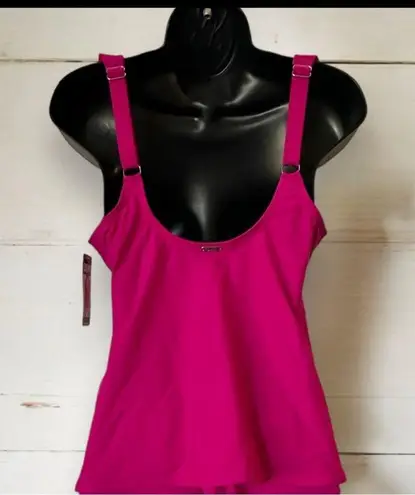 DKNY  Swimsuit Ladies Tankini top in ruffle Fiesta pink size large