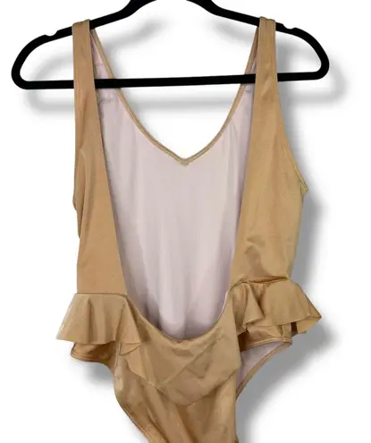 Something Navy NWT Beige Crystal Metallic Frill One-Piece Open Back Swimsuit