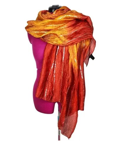 Lounge Scarf Silver Metallic Red Orange Viscose 72x40