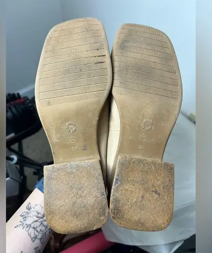 Westies Vintage Tan Square Toe Leather Chunky Heeled Mules size 7.5