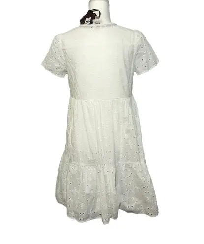 Knox Rose NWT White Eyelet Tiered Ruffle Swing Dress Mini  Short Sleeve New