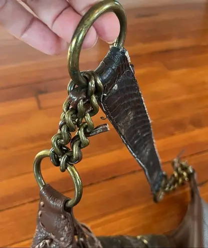 Chi Boho Brown Leather with Snake Skin Handle And Magnetic Snake Skin Closure.