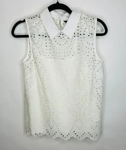 Tainan White Eyelet Collared Top Sz Small Medium