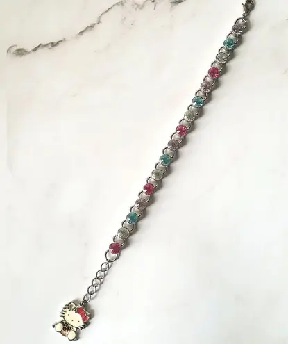 Hello Kitty Sanrio Enamel Charm Multicolor Rhinestone Tennis Bracelet Pink