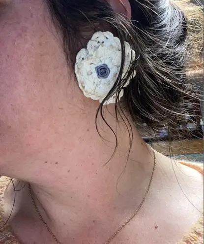 Homemade Vintage Crochet Floral Earrings White