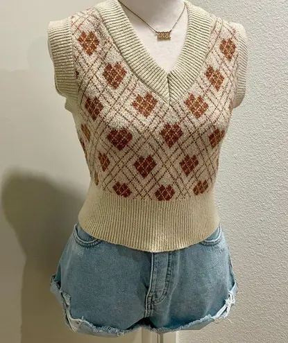 Arizona Jeans Arizona Jean Co. Preppy Brown & Cream Plaid Sleeveless V-Neck Sweater Vest - S