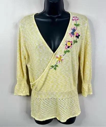 Versace Jeans Couture Vintage Shirt Butter Yellow Floral Embroidered Knit Top L Size L