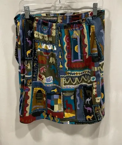 Funky 80’s NWT cotton wrap skirt camel elephant Egypt Africa retro mini safari Purple Size M