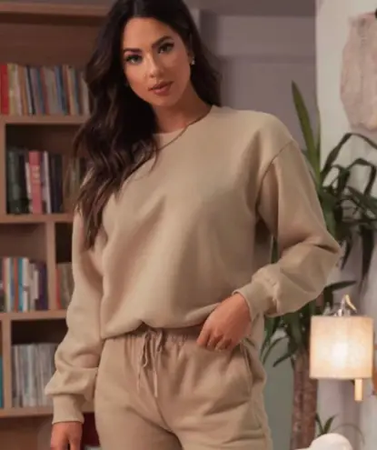 Miss Lola Cozy Feels Crewneck Sweater Tan Natural M