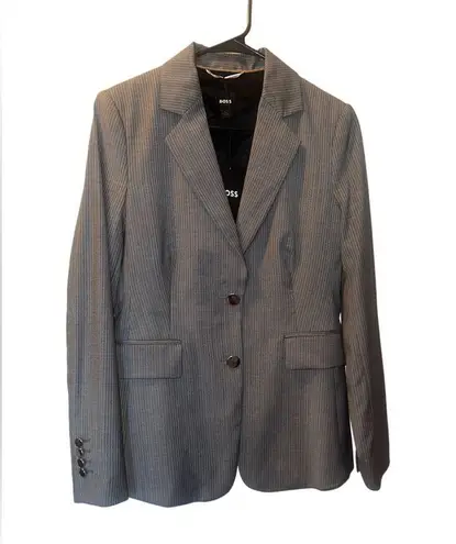 Hugo Boss Jabielle Pinstripe Wool Double Breasted Blazer Gray. Womens size 4