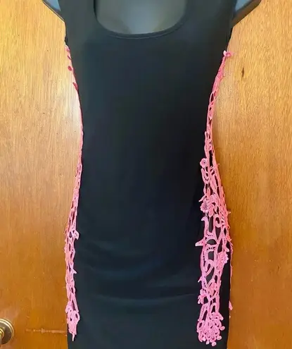 Symphony Black Dress Pink Open Cutout Stitch Sides Bodycon Mini Dress Size Small