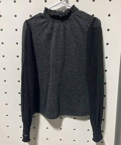 NWT Ces Femme Elegant Black Sheer Sleeve Women's Top Size S Gray