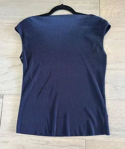 Pleione Ribbed Silk Short Sleeve Tank Top Navy Blue Size S