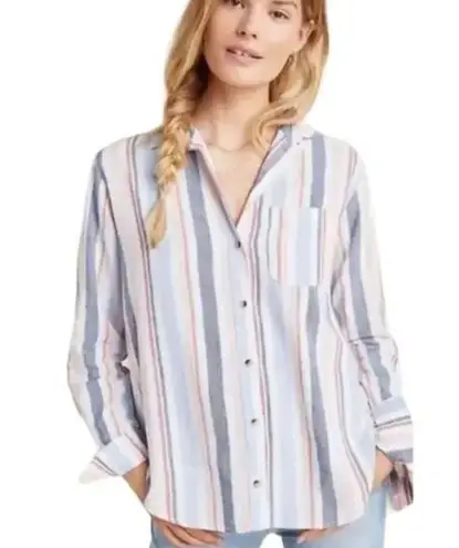 Anthropologie Maeve Chatham Striped Button Down Linen Blend Shirt