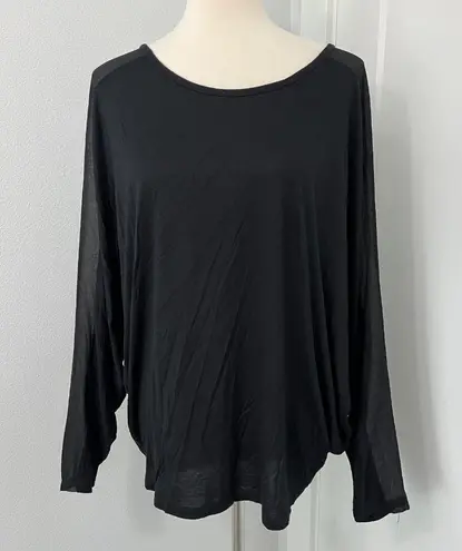 Haute Hippie XS Black Mixed Media Modal 3/4 Dolman Sleeve Blouse Top