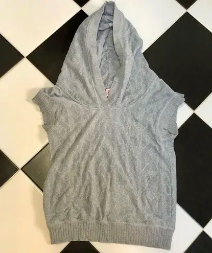 Juicy Couture Y2K Hooded Vest Light Grey Pullover Sweatshirt Velour Terrycloth M