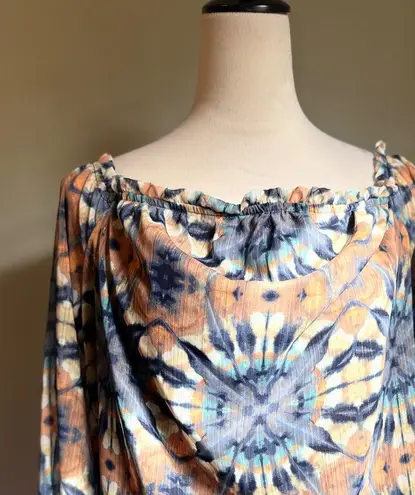 Boho whimsi Off The Shoulder Blouse Top M Metallic Long Sleeve tie dye Y2K fairy Orange Size M