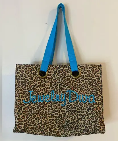 Premier Designs Leopard Print “Jewelry Diva “Tote Bag with Blue Accents