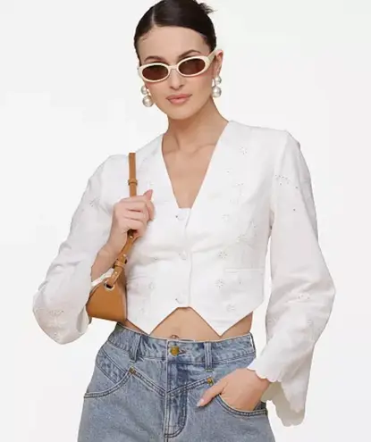 Avec Les Filles Women's Cotton Eyelet Vest-Style Top White Embroidered Sz L