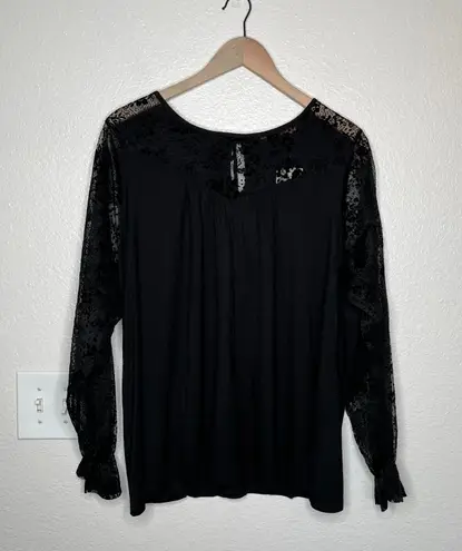 Beldini Belldini black mix media sheer sleeve romantic lace goth long sleeve top 2X