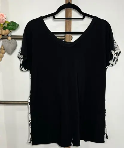 Joseph Ribkoff Short Sleeve Black White Sequin Graffiti Print Tee Size 4