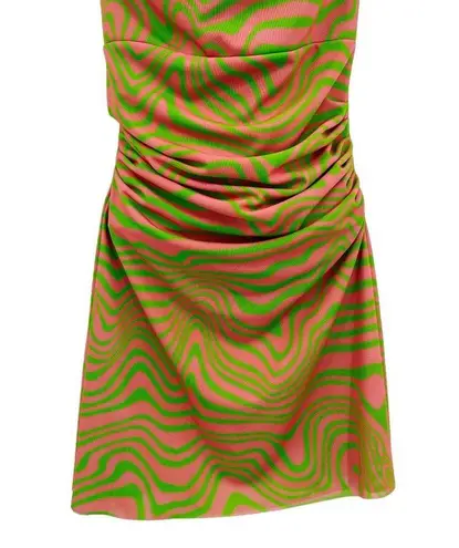 NEW Maisie Wilen Mesh Slip Mini Dress Chain Strap Pink Green Psychedelic Print