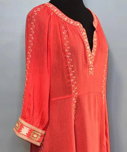 Monoreno Vibrant Coral Embroidered Midi Dress Size Large