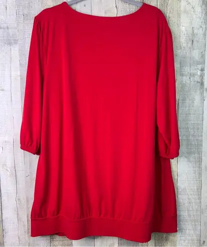 Just My Size JMS Size 3X(22W-24W) Red V-Neck Half Sleeve with Gathered Cuff
