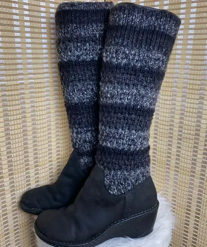 UGG Cresthaven Black Nubuck Leather Knit Warm Wedge Winter Boot