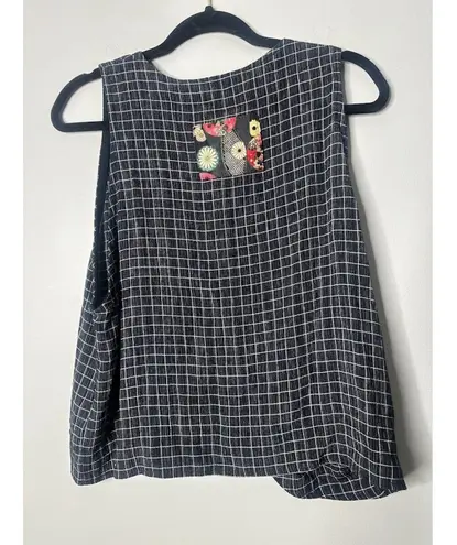 Odile Anthropologie Black Button Plaid Sleeveless Vest Lagenlook Boho Artsy S
