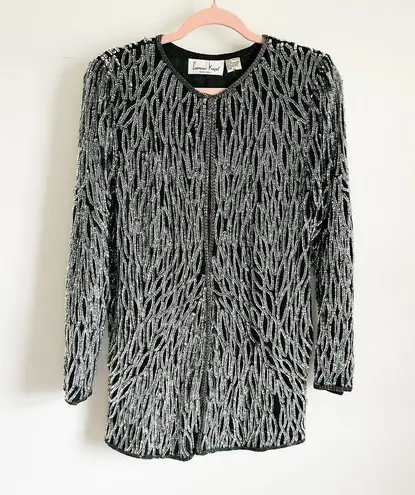 Vintage Black Silver Silk Sequin Cocktail Blazer sz P Small