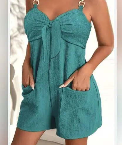 18. Chicme Teal Blue Sleeveless Jumpsuit with Sweetheart Neckline Size Large