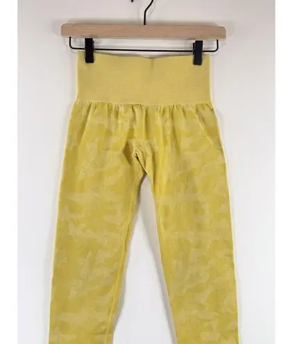 NVTGN Womens Leggings Sunshine Yellow Camo Seamless High Waisted Pull On Size XS