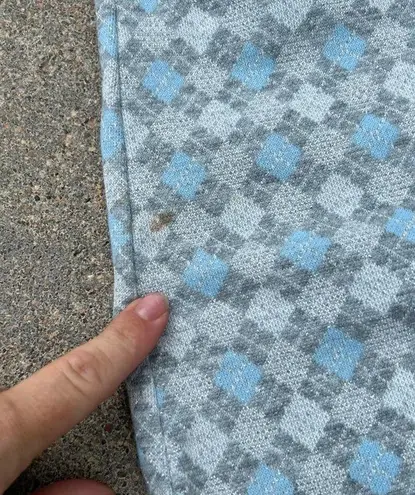 Vintage 60s metallic gray silver and blue argyle print pencil skirt Size M