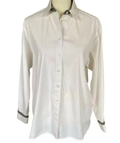 Lafayette 148 New York women's size P cream button down collared blouse sequin - Image 1