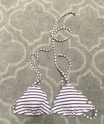 Victoria’s Secret PINK Striped Triangle Bikini Top – White & Burgundy Brown