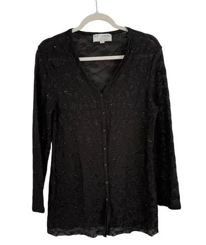 St. John Evening Black Sheer Cardigan Jacket Witchy Whimsigoth FLAW Womens 6