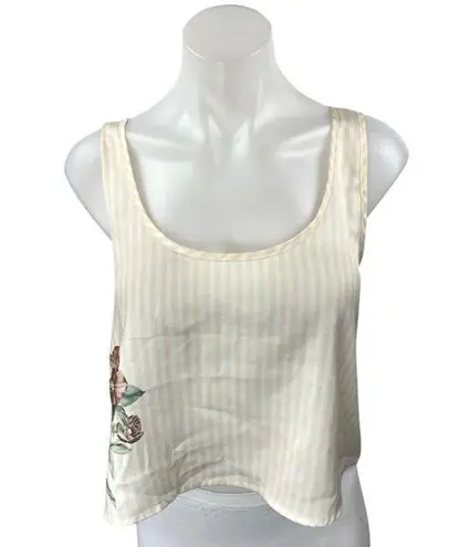 We Wore What Cream Floral Striped Sleeveless Cami Camisole Crop Tank Top Size M