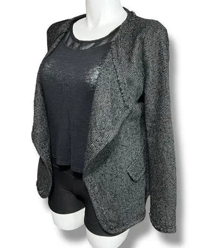 Depri Womens Tweed Blazer Jacket Open Front Long Sleeve Tailored Gray Black Larg