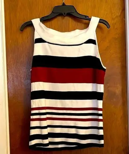 New York & Company Fitted Sleeveless Tank Top White, Black & Red White Size M