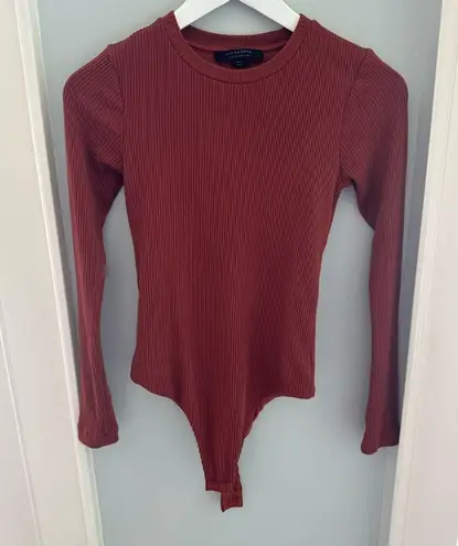 All Saints Molly Ribbed Long Sleeve Open Back Bodysuit