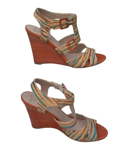Donald Pliner Couture Hand Painted Multi Color Cork Wedge Shoe Strappy NWT $395 Tan Size 6.5
