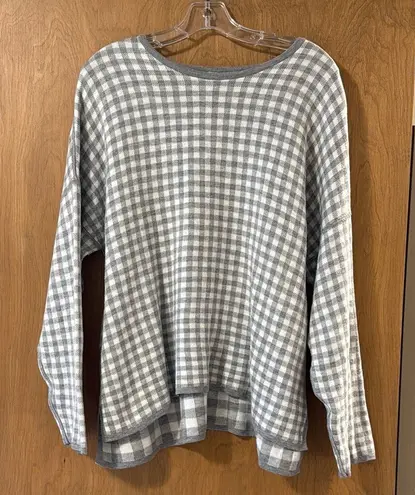J. Jill Reversible Gray and White Gingham Crew Neck Sweater Size undefined