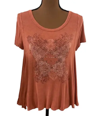 Harley Davidson knocked out logo keyhole back jersey knit swing t