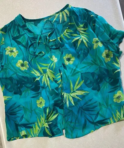 Robbie Bee Women's Aqua Floral Maxi Spaghetti Strap Dress & Sheer Blouse Size 14