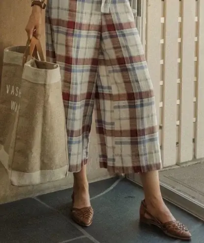 Moon River Anthropologie Plaid Belted Wide Leg Cropped Jumpsuit Size Small NWOT