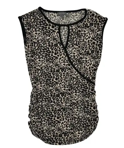 Vicente Camuto Size XS Womens Leopard Print Ruched Sleeveless Stretchy Fabric Black