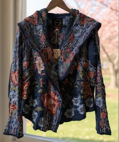 Johnny Was metallic thread Syelles Embroidered
Hoodie Jacket Indigo NWT RARE